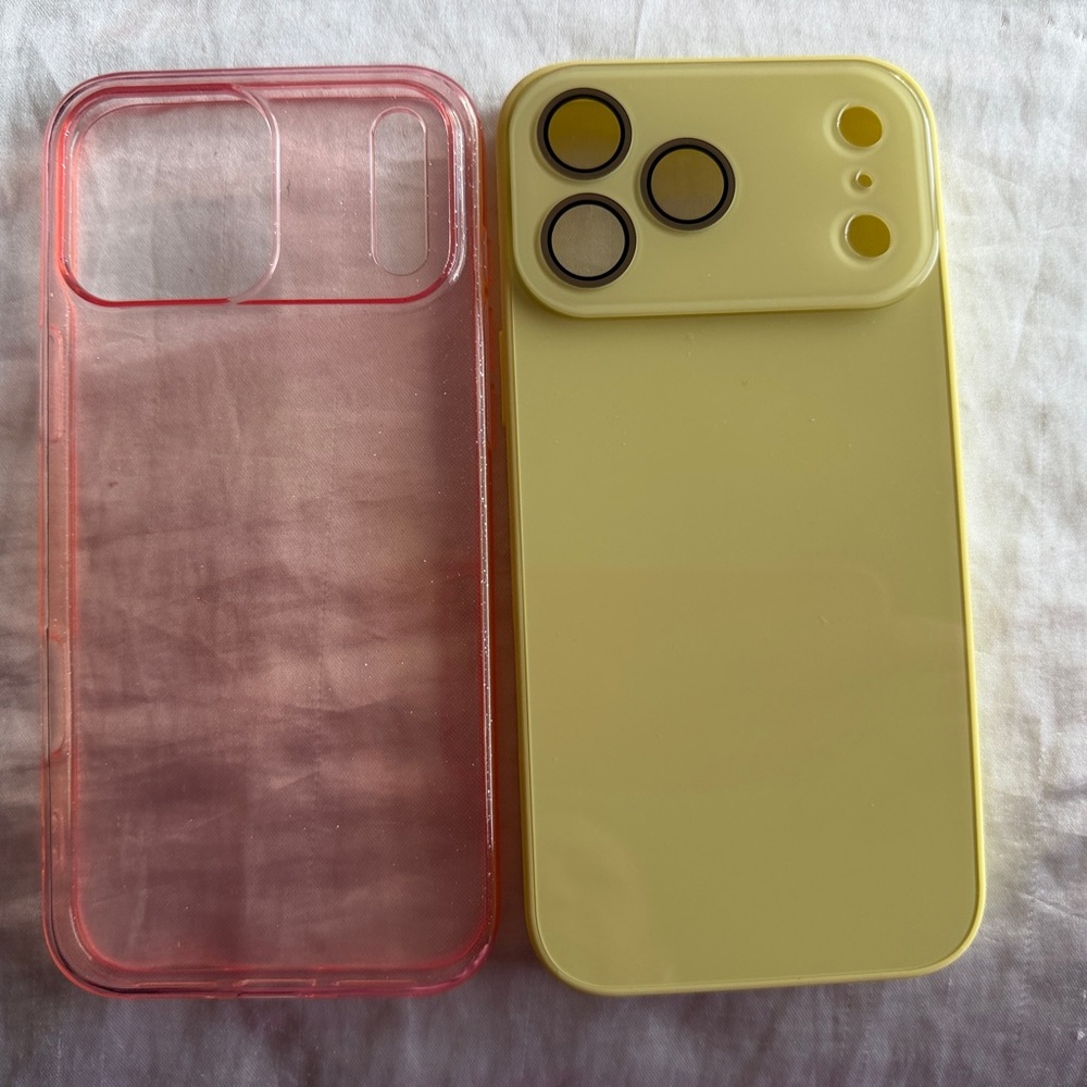 Yellow Camera Lens Cover Phone Case with Pink Clear Protective Shell iphone 17